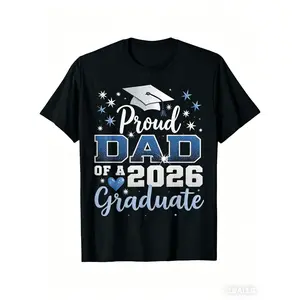 2026 Graduation Proud Family Matching T-Shirts | 100% Cotton Grad Gift for All Relatives - Class of 2026 Caps & Diploma Suitable for 2026 Graduation Outfits - Loose Fit Round Neck Slogan Shirt for 2026 Graduate Mothers