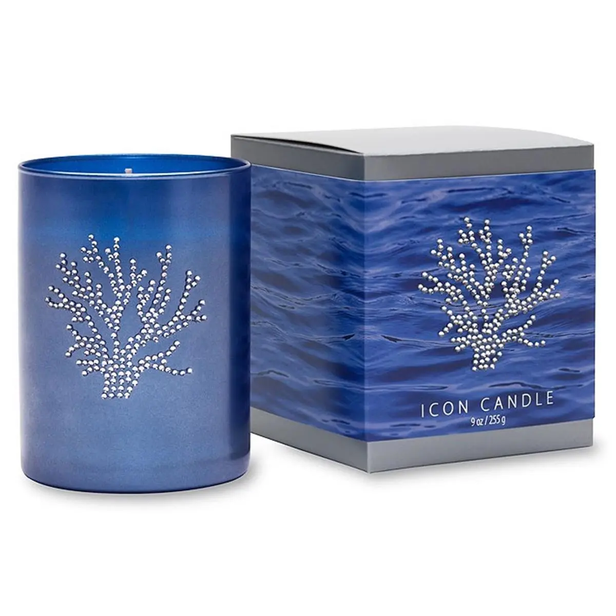 212 MAIN Hand-Poured Wax Scented Candle - 9.5oz Coral Fragrance Icon, Citrus Aroma, Blue Glass Decor, Rhinestones, Gift Box for Home, Party Use