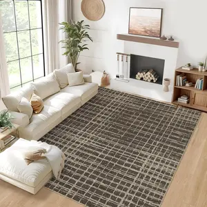 GARVEE Washable 9x12 Large Area Rug for Living Room, Non-Slip, Non-Shedding, Modern Abstract Low Pile Geometric Stripes Carpet, Stain-Resistant Foldable Floor Mat for Bedroom and Nursery