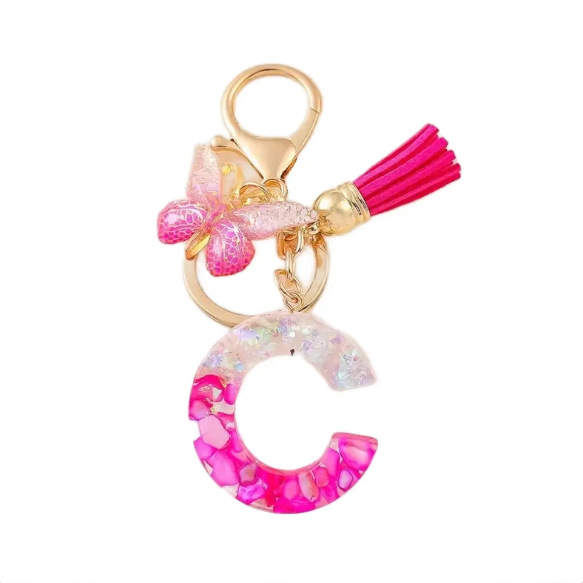 Charming Pink Resin & Faux Stone Letter Keychain Woman Key Chain