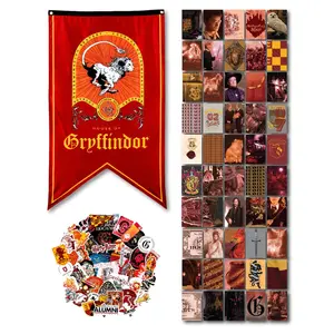 Harry Potter Gryffindor House Pride Bundle (30'' x 50'' Banner, 50-Pack Decals & Wall Collage Kit)