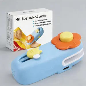 Mini Bag Sealer, 2 in 1 Heat Sealer with Cutter, Portable Resealer Machine for Chip, Plastic Bags Food Storage Snacks (USB-C charged)
