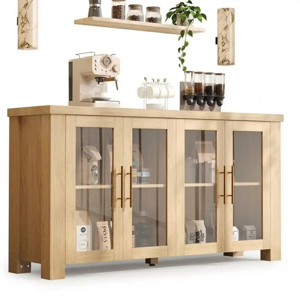 GAOMON Sturdy Wood Sideboard Buffet Cabinet with Tempered Glass Doors, Multi-Size, Modern Multipurpose Storage for Living Room, Natural Wood Finish, Scandinavian Home Decor Piece