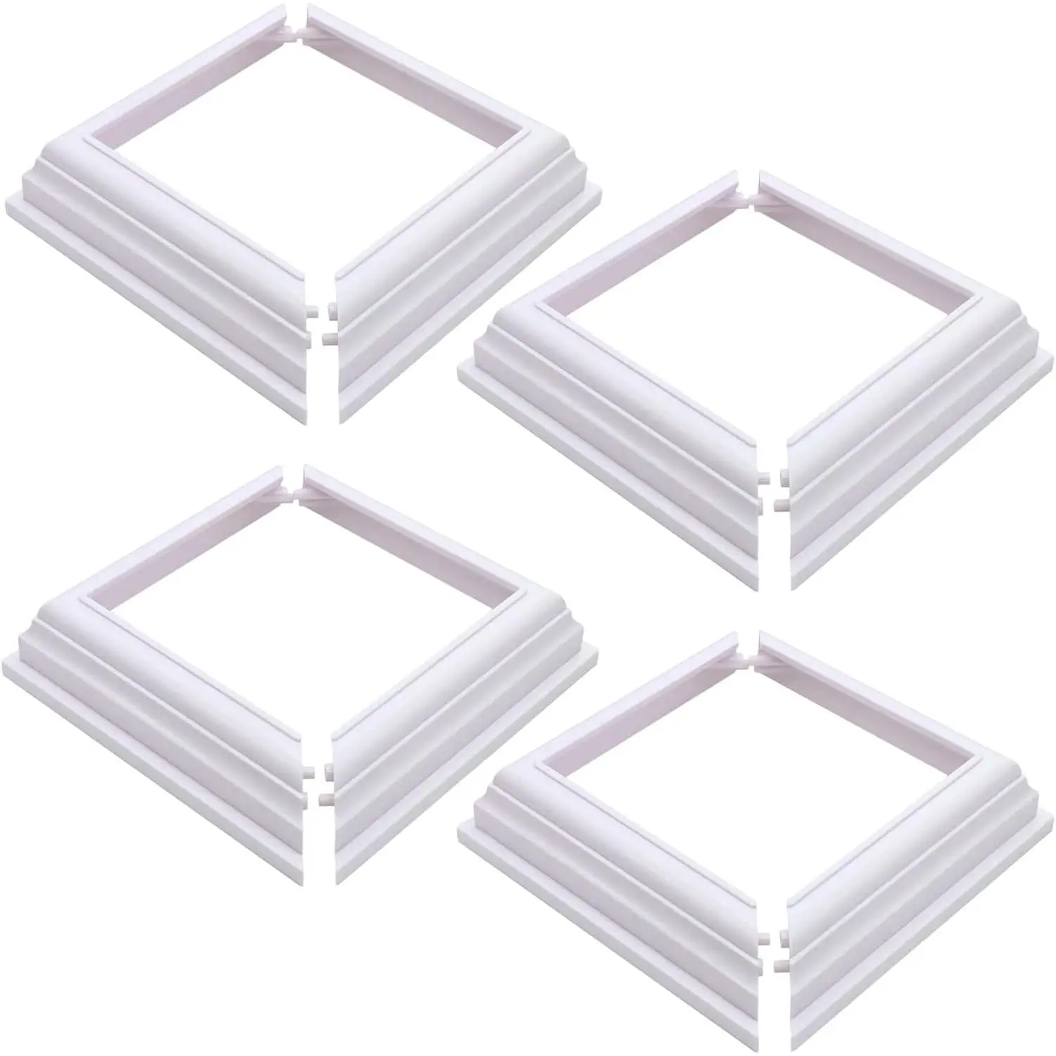 4 count True 4 * 4inch Split Style Vinyl Fence  Skirt/White Color PVC  Cover/Skirt Shoe for Hand and Stair Rails, Two- England Base Trim Ring Railing