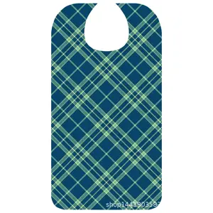 Senior Waterproof Bib, Large Adult Eating Apron, Saliva Catcher, Elderly Mealtime Gag, Fashionable Mouth Cover, Classic Grid Design, Protection