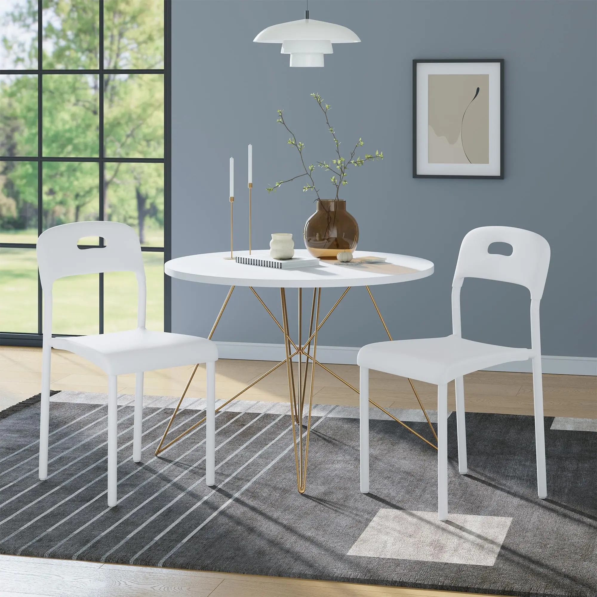 Garvee Dining Chairs Set of 2, Stackable Modern Kitchen Chairs,Plastic Dining Room Chair with Metal Legs,Easy Assembly,Waterproof & Stain-Resistant for Kitchen,Living Room,Restaurant,Cafe,Indoor ,Outdoor