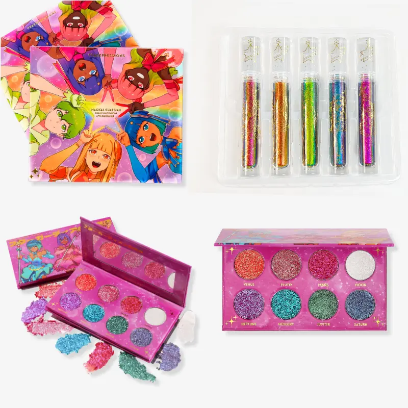 Magical Guardian's Glimmer Duochrome Eyeshadow & Multichrome Lip Gloss Bundle - Metallic Shimmer Glitter Glossy Cosmetics Set