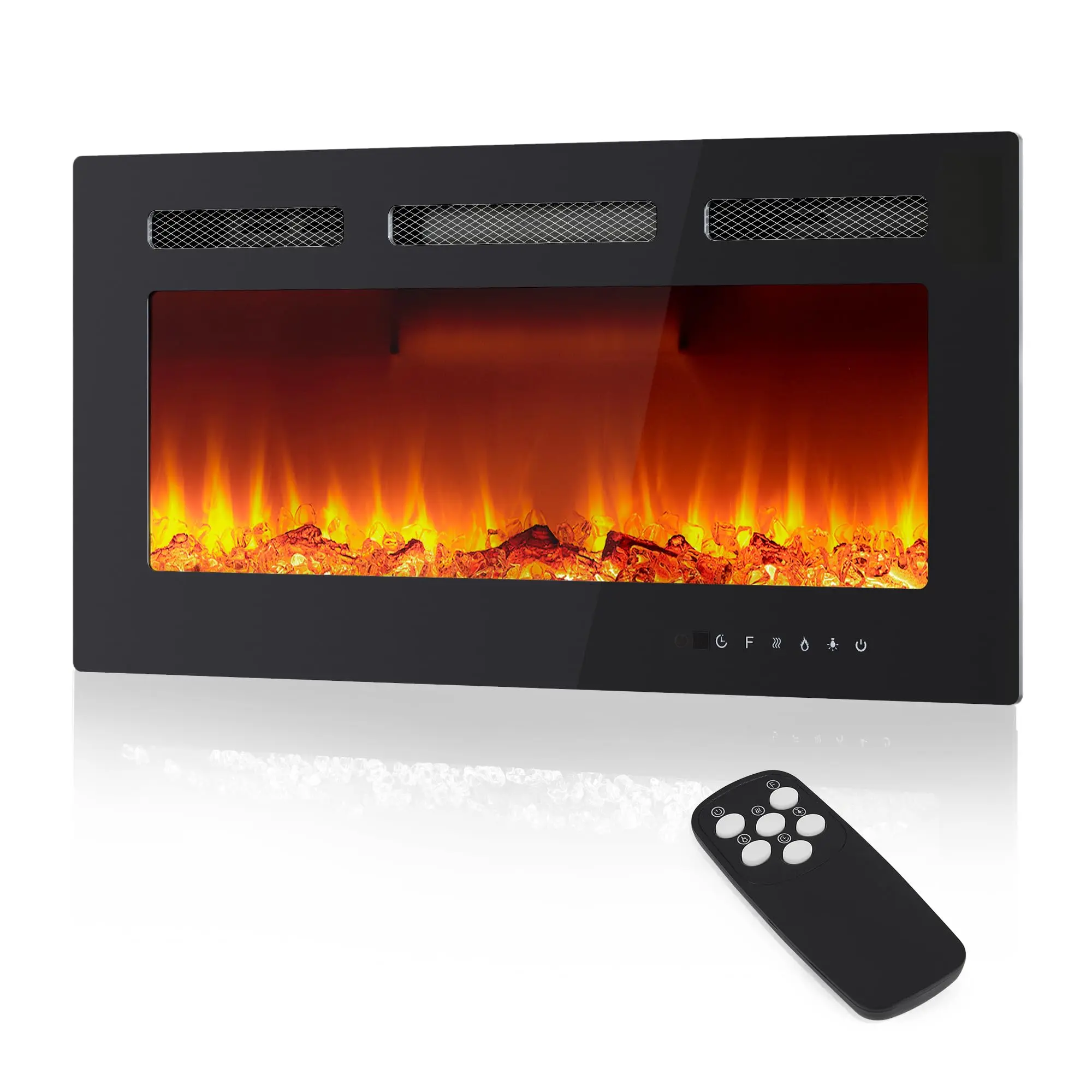 36" Recessed Electric Fireplace with Remote - Wall Mounted, Low Noise, Timer, Touch Screen, Adjustable Flame Color & Brightness, 750/1500W