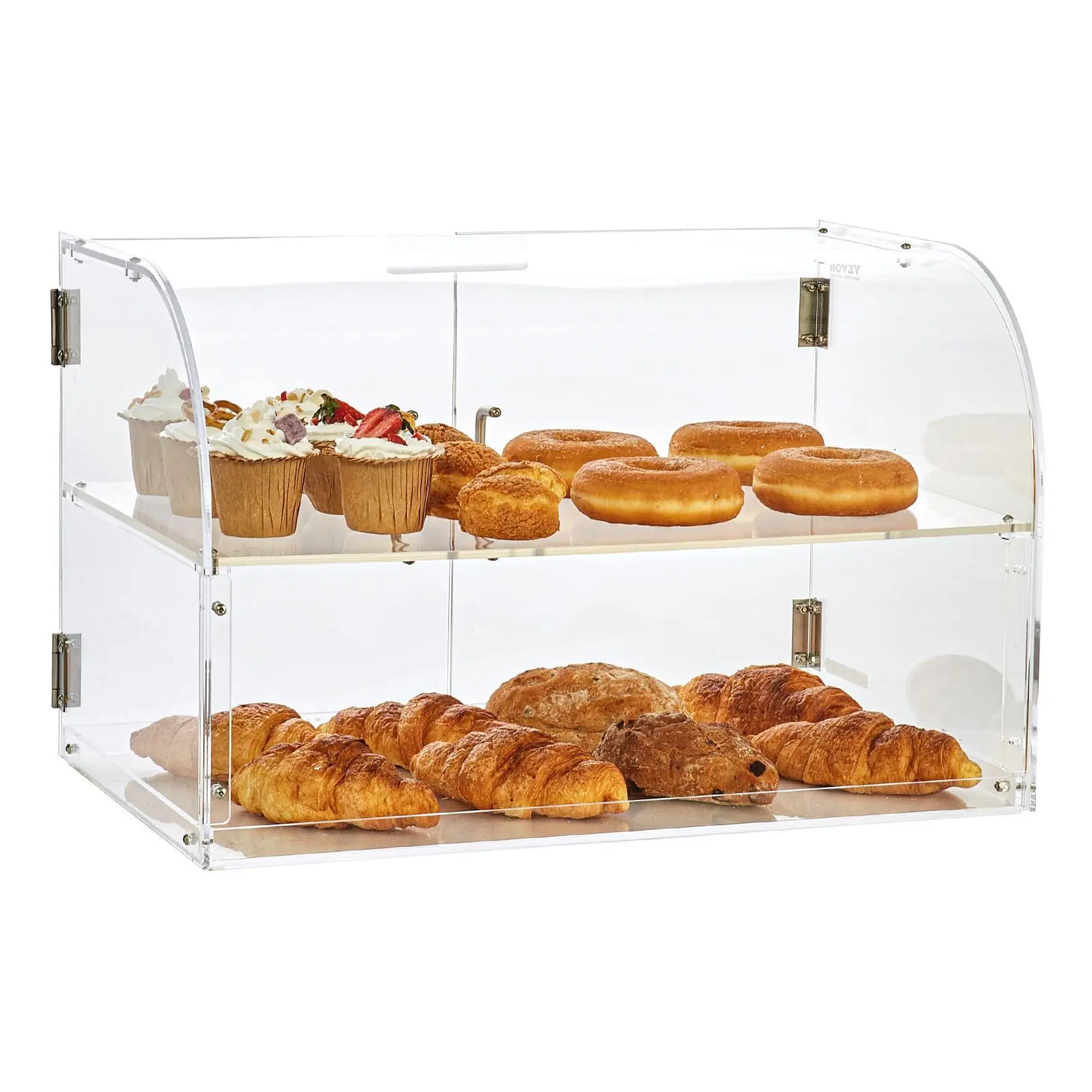 【Backtoschool】VEVOR Pastry Display Case,  , 2-Tier Commercial Countertop Bakery Display Case, Acrylic Display Box with Rear Door Access & Removable Shelves, Keep Fresh for Donut Bagels Cake Cookie, 22"x14"x14"