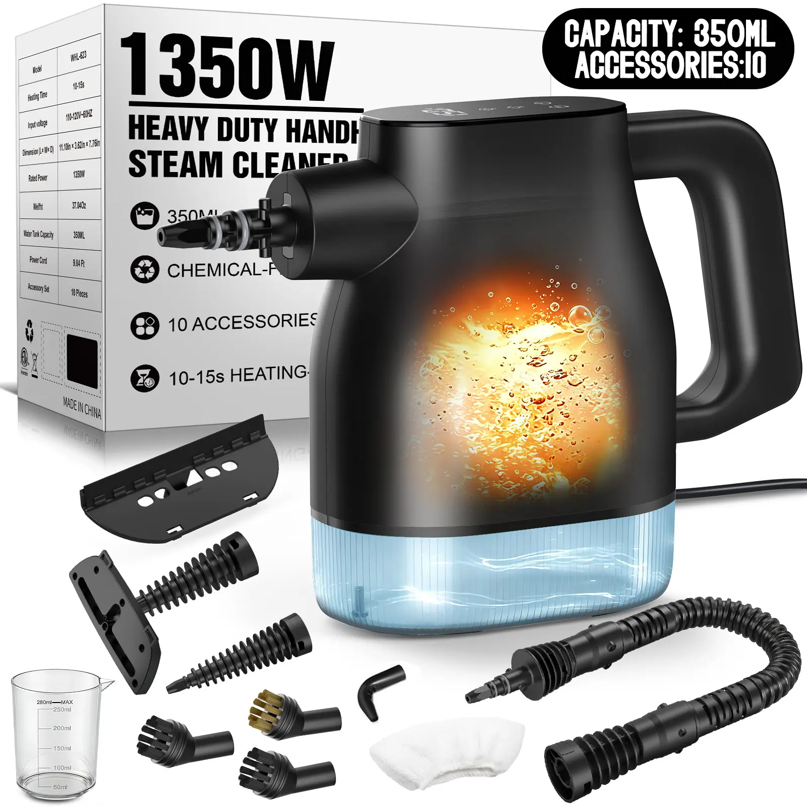 Phueut Touchscreen Handheld Steam Cleaner - 3S Fast Heating, 135-150°C Temperature, Continuous Refill, Portable Home & Kitchen Easy Cleaning Device by Summerwins, Made For Quick Home And Kitchen Care,back to school,back to school haul
