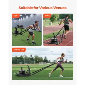 fathersdaygift VEVOR Weight Sled, Steel Power Sled, Fitness Strength Training Sleds for Athletic Exercise Speed Improvement, Workout Fitness Equipment with Handle, Compatible with 1/2 in Weight Plates, Black