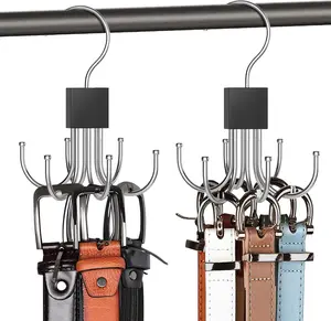 2-Piece Wood Belt Hanger, 360° Rotatable Hanging Closet Organization Rack, Curved Design Multifunctional Clothes Hanger, Max 48 Storage Capacity for Closets [New Deal]