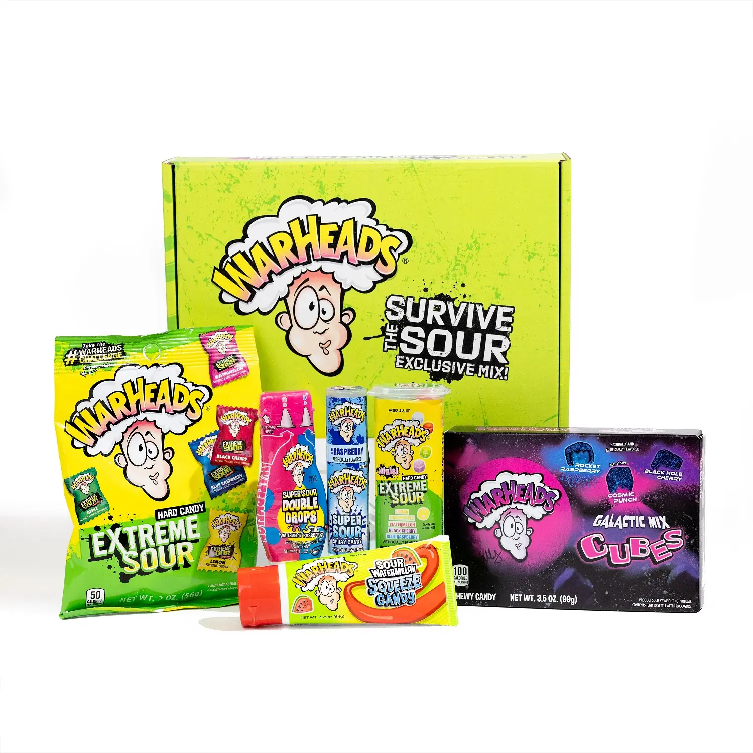WARHEADS Survive the Sour Specialty Gift Box - 6 Extreme Sour Candies Variety Pack for Sour Seekers - Fruity Snack Sweet Bonbon