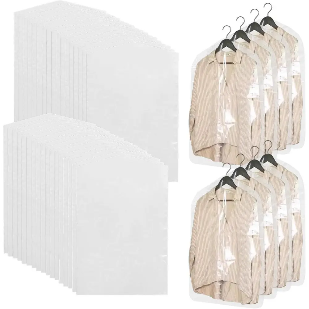 120 Pack Dry Cleaner Bags, Clear Dry Cleaners Plastic Bags for Hanging Clothes, 60x90 cm Plastic Clothes Covers Dust-proof Clothing Protector Covers for Dry Cleaner Home Storage Travel Moving