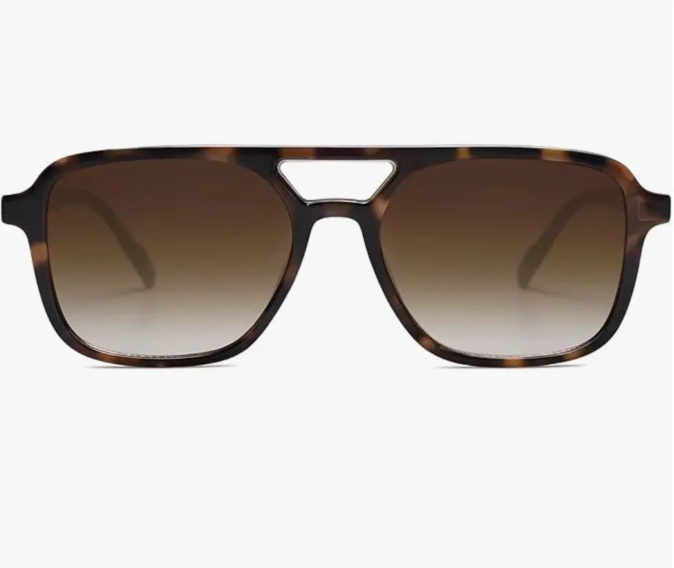 Tortoiseshell Double Bridge Aviator Sunglasses Gradient Brown Lens UV Protection Unisex Fashion Shades For Driving Travel