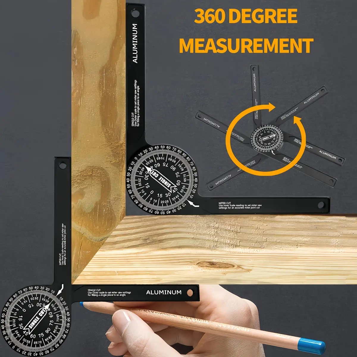 360 Degrees Precision Aluminum Alloy Angle Finder, Horizontal Gauge Measuring Instrument for Miter Saw & Trimming Applications W/ Easy-to-Read Scales Measuring Ruler Tool