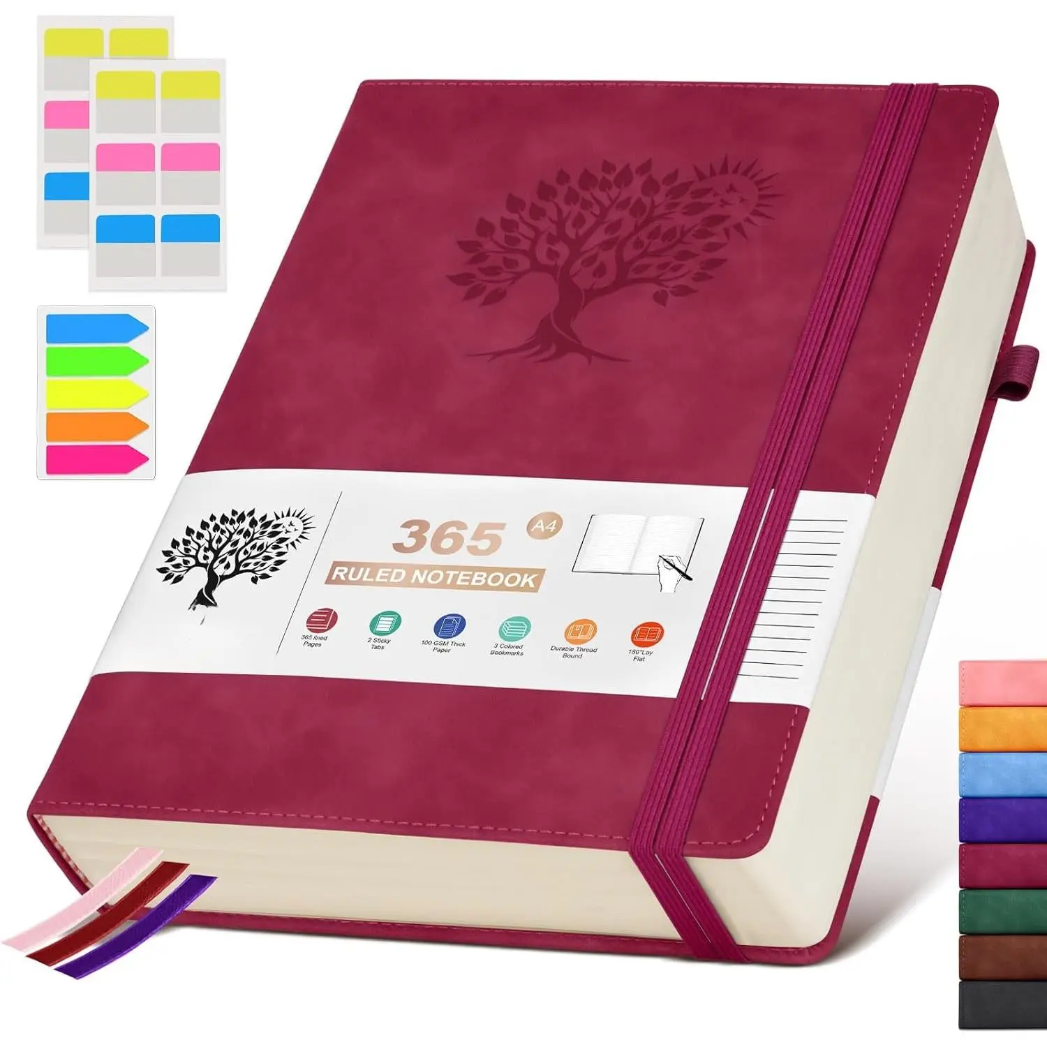 A4 Lined Journal Notebook,365 Page Large Leather Journals for Writing Women Men,Hardcover Notebook with 100Gsm Thick Pages for Travel,Work,School,College Ruled, Daily Diary (8.5" x 11.4")