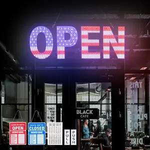 LED Open Signs for Business, 30"L x 10"W Inch Large Led Open Sign with 3 Scene Modes, Ultra Bright Adjustable Light Up Open Sign Led for Storefront Window Glass Door Shop Store Bar Salon Cafes Restaurant ( Flag Design)