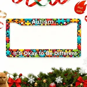 Autism It's Okay to Be Different License Plate Frame 12x6in Funny Awareness Auto Parts Decoration with Screws for Men Women