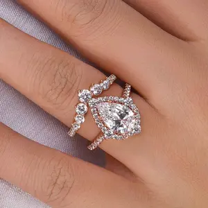 Maxine Women's 2-Piece Elegant 2.2ct Pear Cut 5A Cubic Zirconia Engagement Ring Set - Bride's Bridal Wedding Jewelry for Proposal, Anniversary, Engagement Rings
