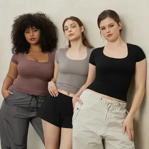 PUMIEY 【NEW】Scoop Neck Women's T Shirts Short Sleeve Basic Going Out Tops Fashion Slim Fit Tee Breathable Comfort Cute Shirts Neck Top Cotton Fabric Style Trench Womenswear Y2K Streetwear Tshirt Cloud Lightweight TikTokShopHolidayHaul