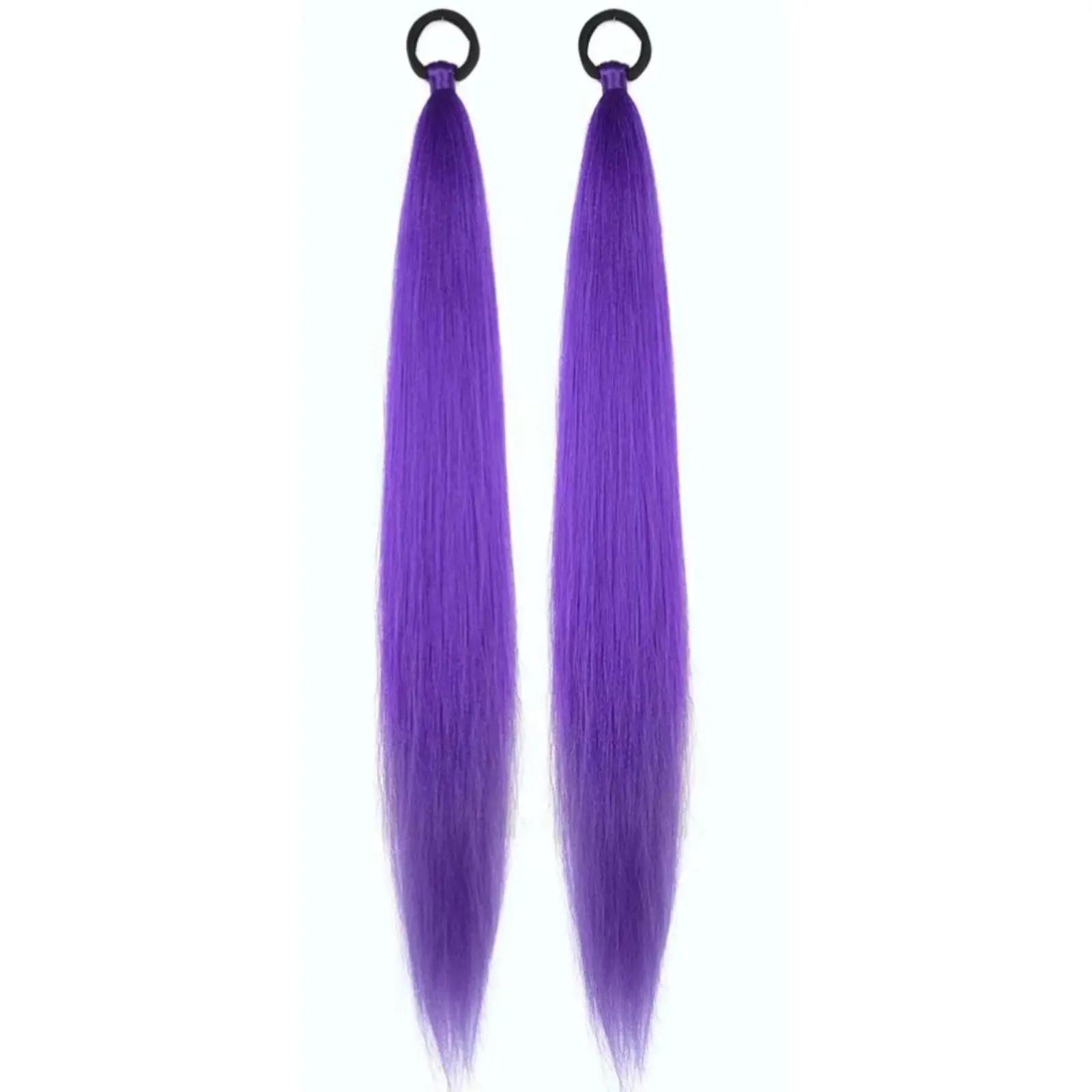 2-piece purple ponytail extension, with elastic tie, straight sleeve wrapped and braided ponytail, hair accessory hair extension straight ponytail braid wrapped and braided ponytail, Hair Extensions Ponytail