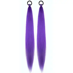 2-piece purple ponytail extension, with elastic tie, straight sleeve wrapped and braided ponytail, hair accessory hair extension straight ponytail braid wrapped and braided ponytail