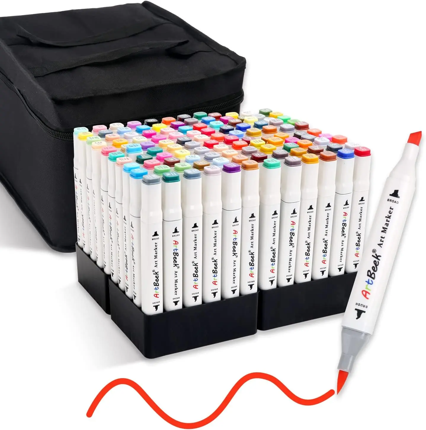ArtBeek 120 Colors Alcohol Markers Brush Tip with Chisel & Brush Nibs for Precise Drawing Non-Toxic Safe for Adult Fast-Drying Water-Proof Ink
