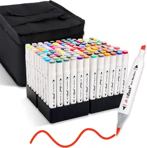ArtBeek 120 Colors Alcohol Markers Brush Tip with Chisel & Brush Nibs for Precise Drawing Non-Toxic Safe for Adult Fast-Drying Water-Proof Ink