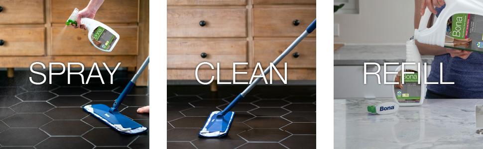 Bona Multi-Surface Floor Cleaner Spray - 32 fl oz - Unscented - Refillable - Residue-Free Floor Cleaning Solution for Stone, Tile, Laminate, and Vinyl Floors