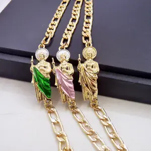 14K Oro Laminado San Judas Tadeo Bracelet - Pulsera Esclava Gold Plated (9"/23cm) for Men & Women,Guard the wearer's safety and well-being ear stack necklaces ll a vero dragon silver cross necklace Gold-Plated Jewelry Set & Girls e collar chain magnetic