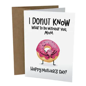 Adorable Mothers Day Card - Mother's Day Cards for Mom - 5x7 Inch Individual Greeting Card with Kraft Envelope- Cute Cards