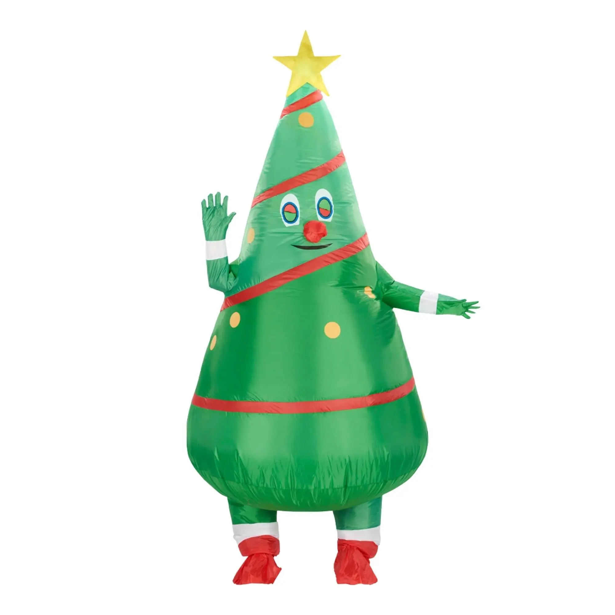Menswear Inflatable Christmas Tree Adult Costume Suit, Shiny Mesh Top for Men's Special Occasion Events