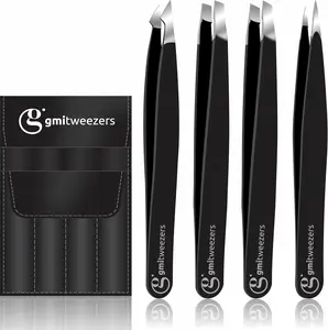 Eyebrow Tweezers - Set of 4 Professional Stainless Steel Tweezers for Facial Hair Removal- Eyebrow Tweezers for Women and Men - Professional eye brow twizzers and trimmer.