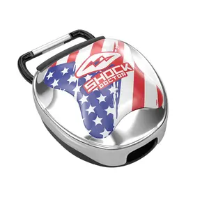 Shock Doctor Chrome USA Flag Protective Mouthguard Lip Guard Case Secure Storage for Adults & Youth Sizes with Enhanced Ventilation and Carabiner Attachment System