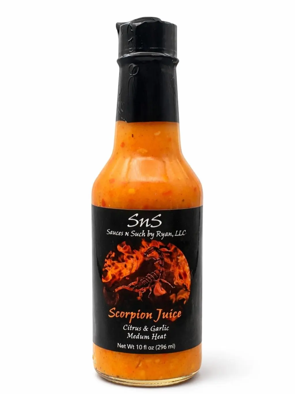 Scorpion Juice, medium heat,  citrus, and garlic. 10 oz. Bottle Fruity Flavor Flavor Flavor Sauce Flavorful Spicy