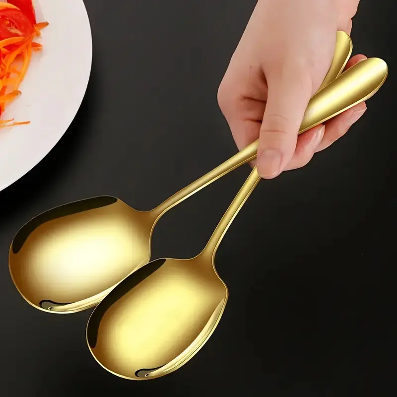 2pcs Stainless Steel Large Serving Spoons - Perfect for Kitchen, Cooking, Dining, Christmas Parties and Banquets,for Christmas,halloween, kitchen accessories,best gift,camping equipment, Dinner Spoons Long Handle, Extra Large Spoons, Serving Spoons