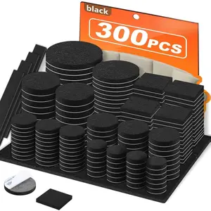 Felt Furniture Pads 300 Pieces Black 136 Sizes for Hardwood Floors Strong Adhesive Backing Protects Laminate Tiled Surfaces Easy Installation