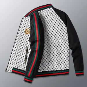 2025 New Spring and Autumn Men's Jacket Trendy Fashion Printed Jacket Casual Baseball Suit Menswear Coats Men's Stand Collar Zip-Up Jacket Tops Long Sleeve