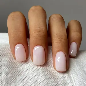 Milky Press-On Nails Short Round Pure Color False Nails, Glossy Natural Simple Design, Easy to Apply, Comfortable and Durable