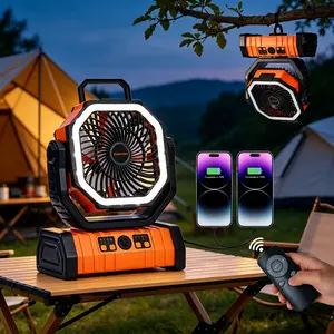 Qawtor2026 Upgraded Rechargeable Camping Fan with 20000mAh Battery & LED Light - 360° Rotatable Hook, Dual Motor Option, Portable Emergency Fan for Outdoor Camping  summervibes tiktokshop