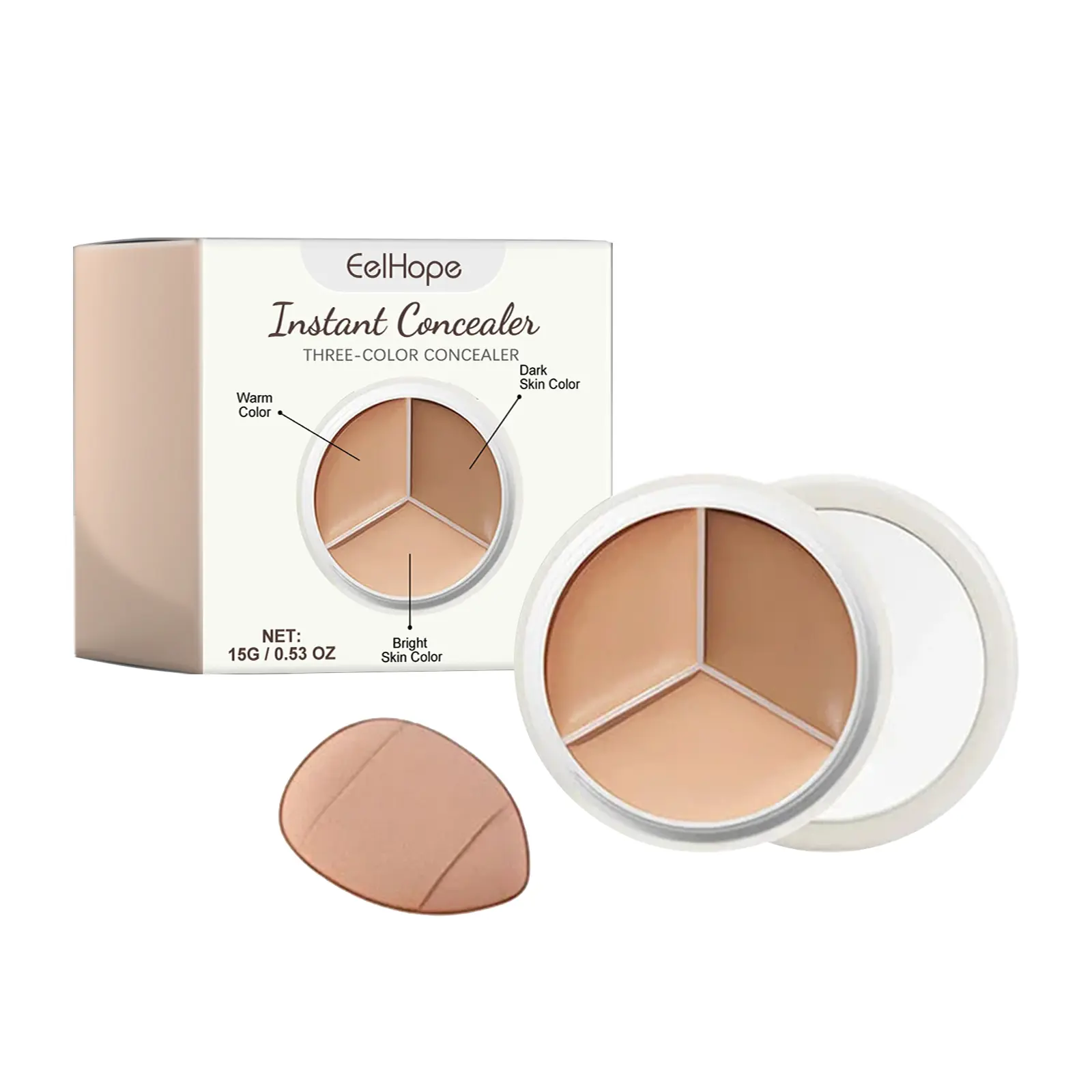 Eelhope 3-Color Color Correcting Concealer Palette - Hyaluronic, Gentle Mild Cream Concealer for Sensitive Skin, Lightweight, Blendable Buildable Coverage, Natural Finish for Daily Makeup, Hydrating