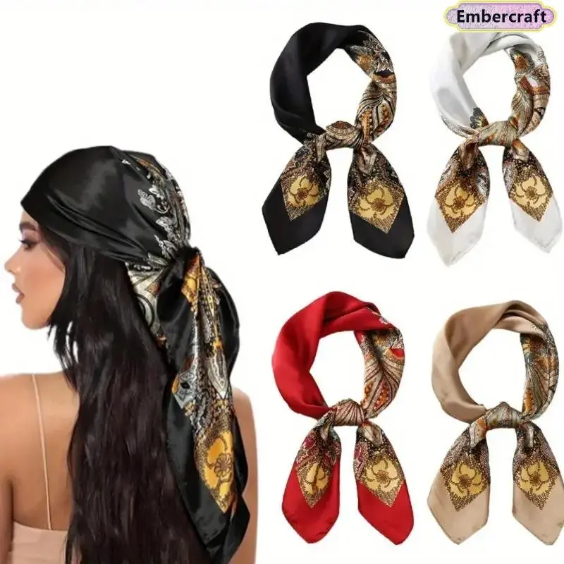 Hair Scarves for Women, 4-Pack Silky Satin Scarf Head Wrap, 27" Square Lightweight Bandana for Outdoor & Daily Wear, Lightweight Silk Scarfs, Outdoor Hiking Scarf, Head Scarf Turbans, Hair Bandanas