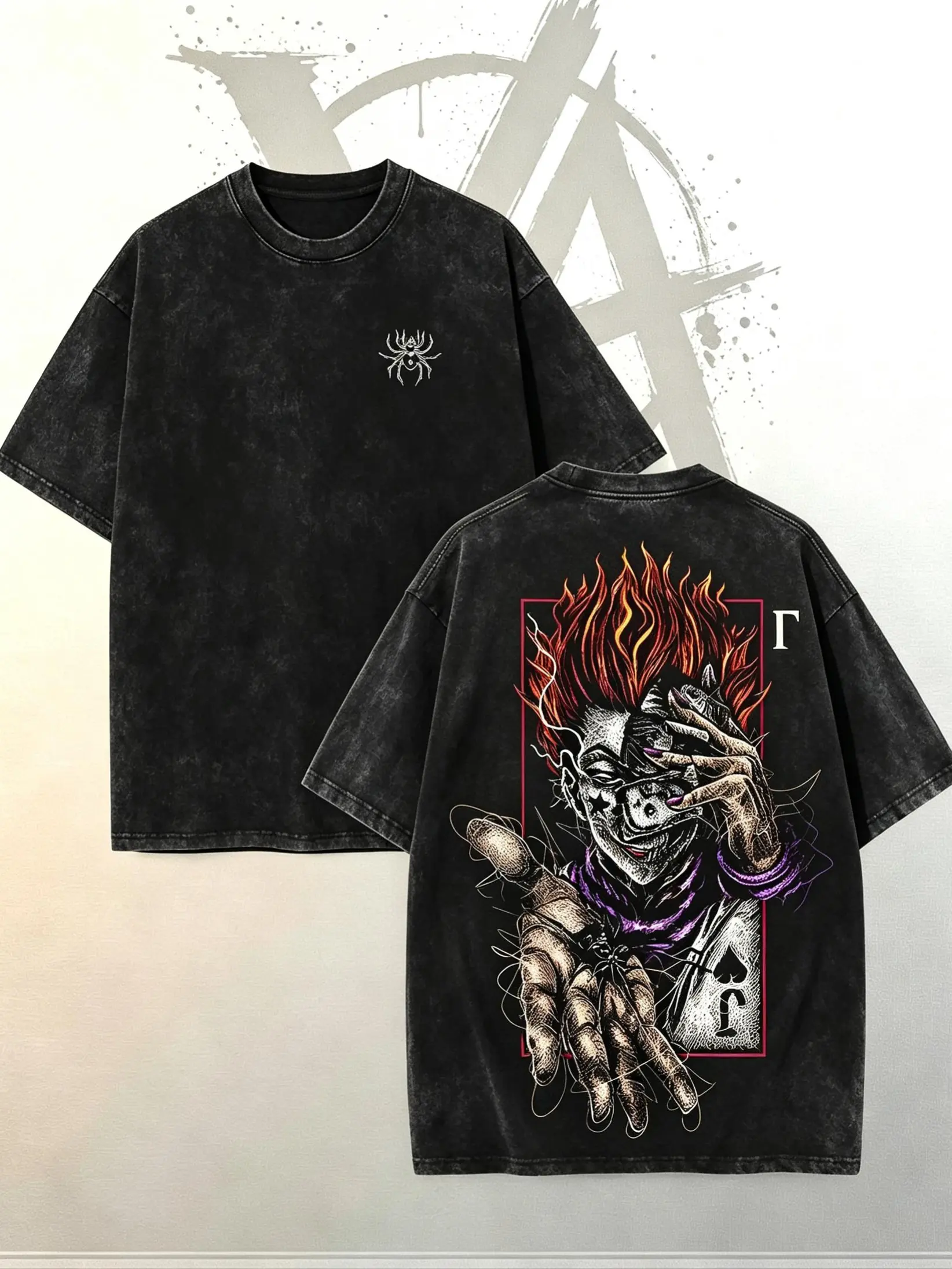 [AVT]Hisoka T-Shirt - Hisoka Phantom Troupe Hunter x Hunter T-Shirt for Anime Double Printed Vintage Washed Tee Unisex Oversize Anime Manga Washed Heavyweight Cotton T-shirt, Gift For Anime Fan Lover,symbol t-shirt,funny shirts men,student oversized shirt