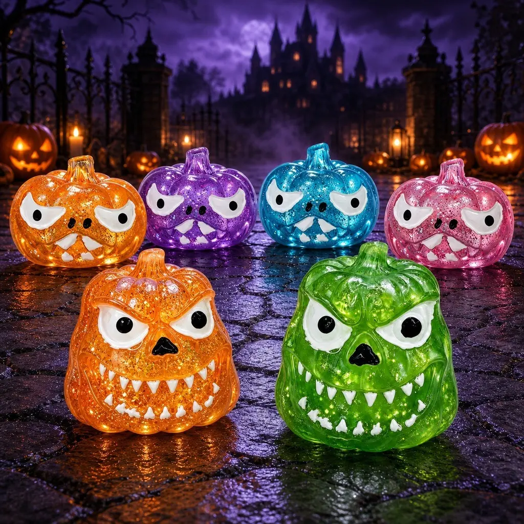 Halloween Transparent Glitter Pumpkin Head Squishy Toy, Malt Sugar Stretchy Squeeze Fidget Toy, Soft Stretchable Anxiety Stress Relief Toy, Novelty Trick‑or‑Treat Party Favors for Boys Girls