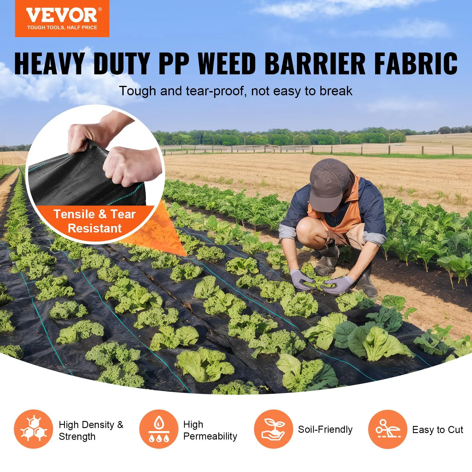 【summerfinds】VEVOR Premium Heavy Duty Weed Barrier Landscape Fabric, Various specifications, Max 5.8 OZ Woven Geotextile Fabric Under Gravel, High Permeability for Weed Blocker Weed Mat, Driveway Fabric, Weed Control Garden Cloth