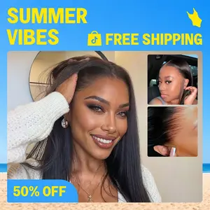 [Upgraded Skin Melted HD Lace] Megalook 13x6 Glueless Lace Frontal Wig Pre-Everything Natural Hairline HD Lace Skin Melted Silky Straight 180% 250% Density Human Hair Wigs With Drawstring #Summervibes
