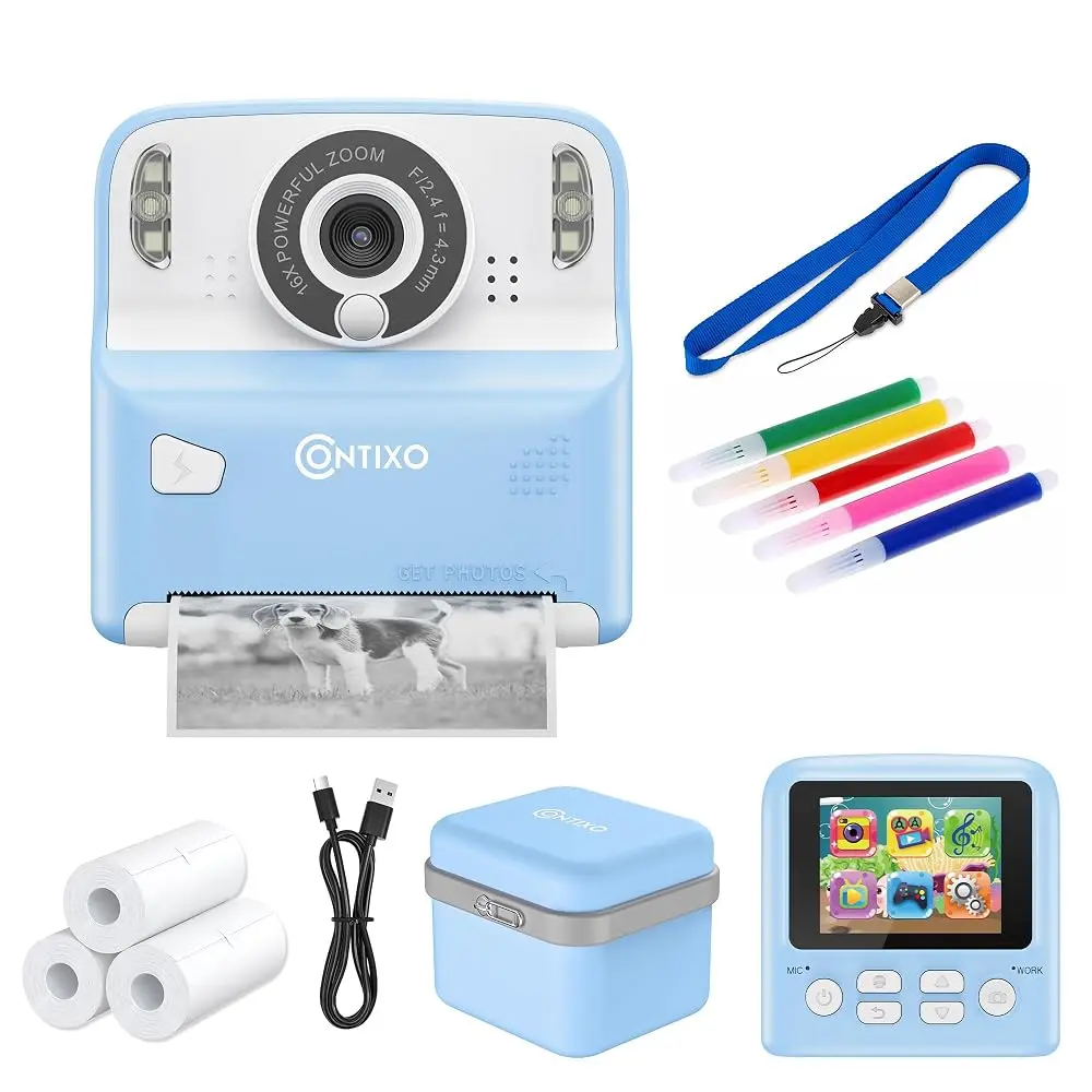 Contixo KC2 Kids Instant Print Camera 1080P Digital Selfie Toy with 2.4 Inch Screen and 3 Rolls of Print Paper for Girls and Boys