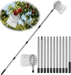 BURMONG 13.8 FT Fruit Picker Tool with Stainless Steel Pole & Soft Basket – Adjustable Tree Fruit Harvester for Apple, Mango, Avocado, Orange, Pear, Lemon & More – Lightweight & Rust-Resistant