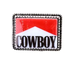 Western Cowboy Adjustable Cuff Ring with Bold Red and White "COWBOY" Design